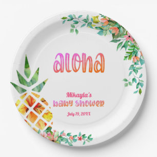 Assiettes En Carton Baby shower d'Aloha floral d'ananas tropicale