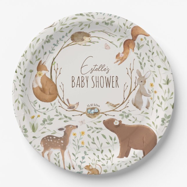 Assiettes En Carton Baby shower d'amis de la forêt (Devant)