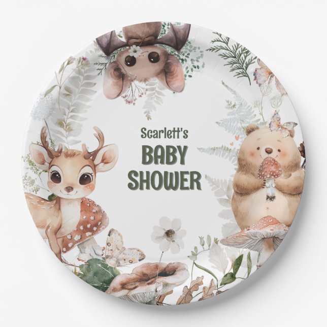 Assiettes En Carton Baby shower d'amis du bois mignon (Devant)