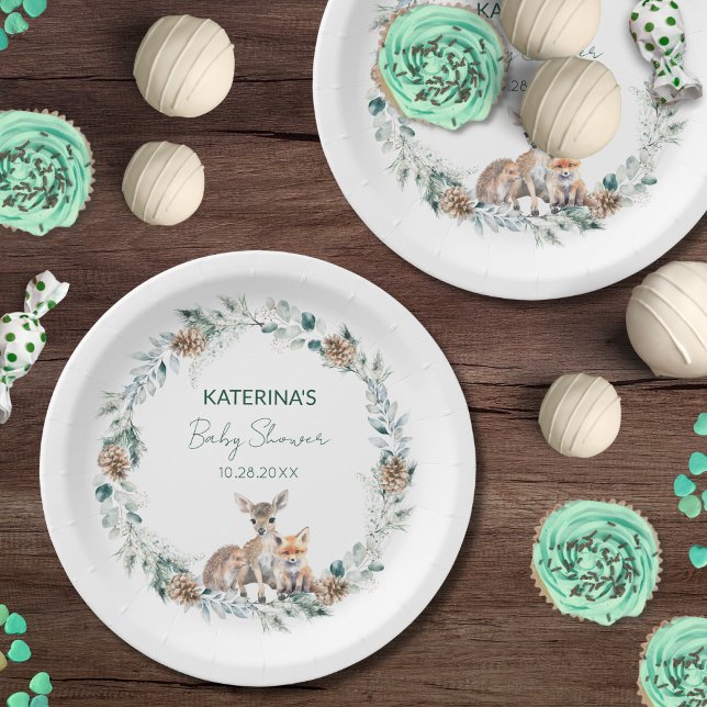 Assiettes En Carton Baby shower d'animaux de bois rustique d'hiver (These cute party plates match my Rustic Cuties woodland animal baby shower collection.)
