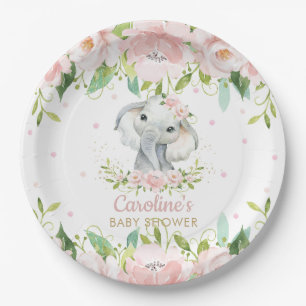 Assiettes En Carton Baby shower d'anniversaire de l'éléphant floral