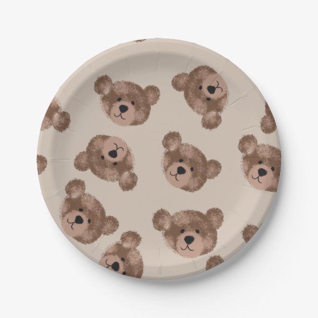 Assiettes En Carton Baby shower d'anniversaire de Teddy Bear (Devant)