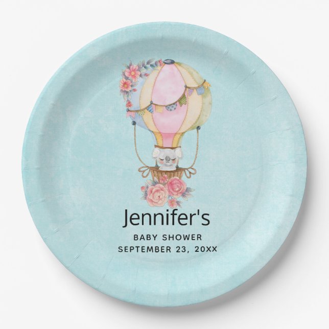 Assiettes En Carton Baby shower d'aquarelle à bulle d'air chaud (Devant)