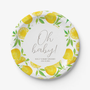 Assiettes En Carton Baby shower d'aquarelle au citron