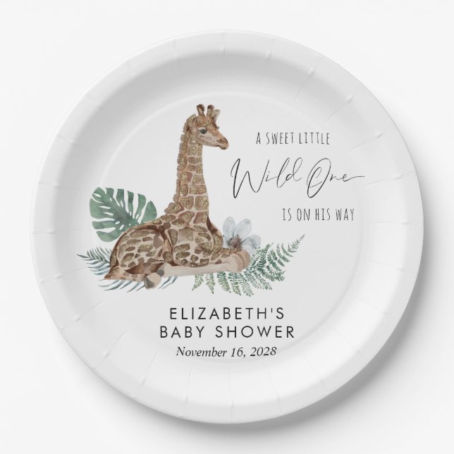 Assiettes En Carton Baby shower d'aquarelle Boho Giraffe (Devant)