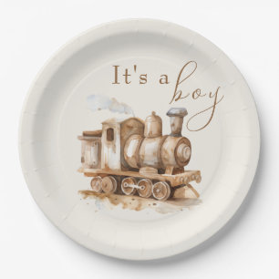 Assiettes En Carton Baby shower d'aquarelle Boho vintage Train