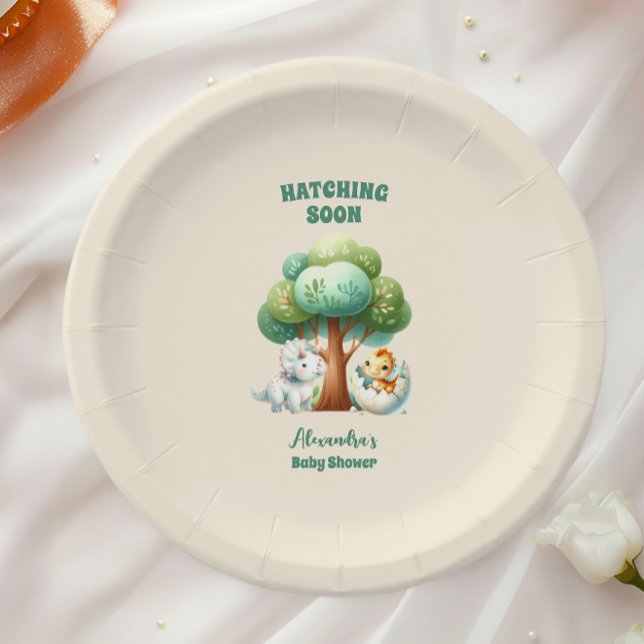 Assiettes En Carton Baby shower d'aquarelle Dinosaur Oeuf Cute (Créateur téléchargé)
