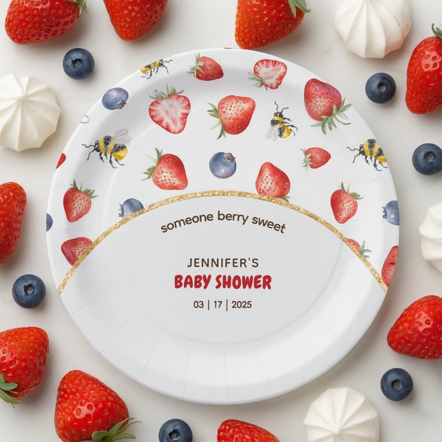 Assiettes En Carton Baby shower d'aquarelle doux Berry été (Summer Berry Sweet Watercolor Baby Shower Paper Plates)