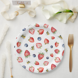 Assiettes En Carton Baby shower d'aquarelle doux Berry été
