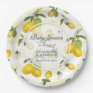 Assiettes En Carton Baby shower d'aquarelle Fleur Citrus citron