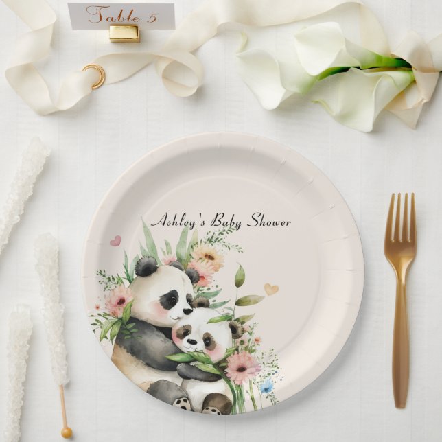 Assiettes En Carton Baby shower d'aquarelle mignonne Fleurs et ours (Mariage)