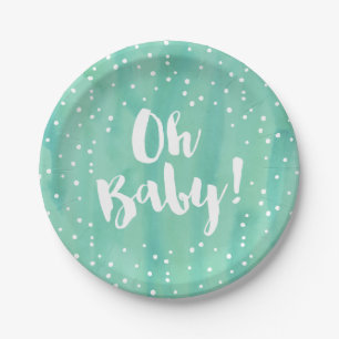 Assiettes En Carton Baby shower d'aquarelle Oh Baby Mint