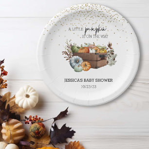 Assiettes En Carton Baby shower d'aquarelle petit Citrouille d'automne