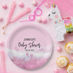 Assiettes En Carton Baby shower d'aquarelle rose Abstrait