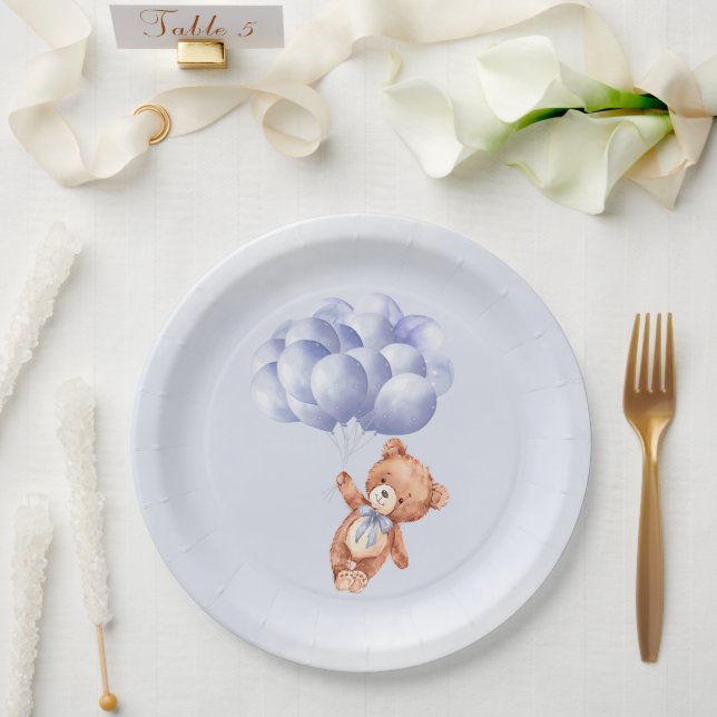Assiettes En Carton Baby shower d'aquarelle Teddy Bear Blue Balloon (Mariage)