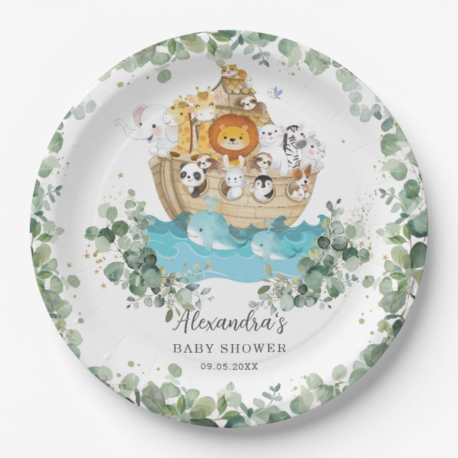 Assiettes En Carton Baby shower d'arche de Noé de verdure Anniversaire (Devant)