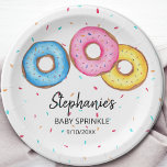 Assiettes En Carton Baby shower d'arrosage pour bébé Donut<br><div class="desc">Ces mignonnes plaques en papier d'arrosage pour bébés sont décorées de beignets d'aquarelle en rose, bleu et jaune. Parfait pour une célébration de bébé sans distinction de genre. Facile à personnaliser. Parce que nous créons notre oeuvre, vous ne trouverez pas cette image exacte d'autres designers. Aquarelle originale © Michele Davies....</div>