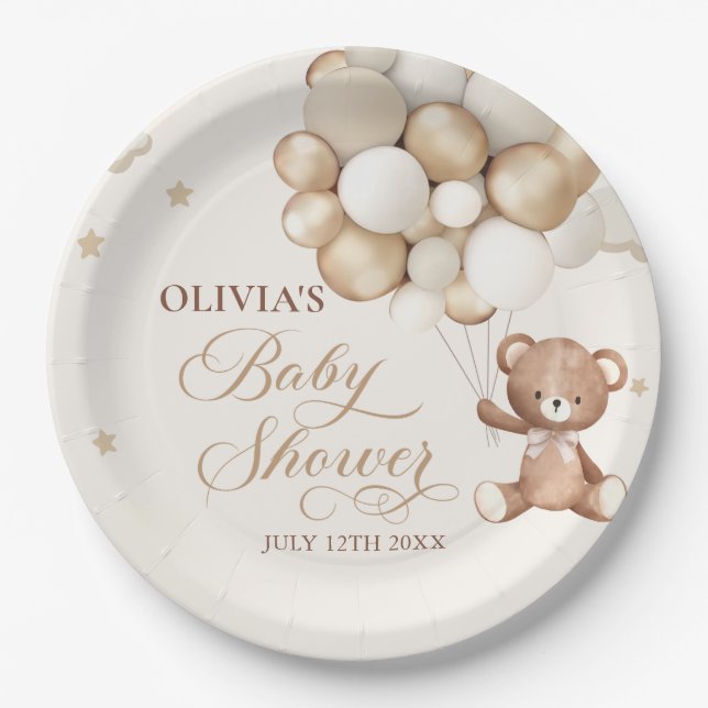 Assiettes En Carton Baby shower d'attente de l'ours en peluche (Devant)