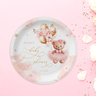 Assiettes En Carton Baby shower d'attente rapide de l'ours rose Teddy
