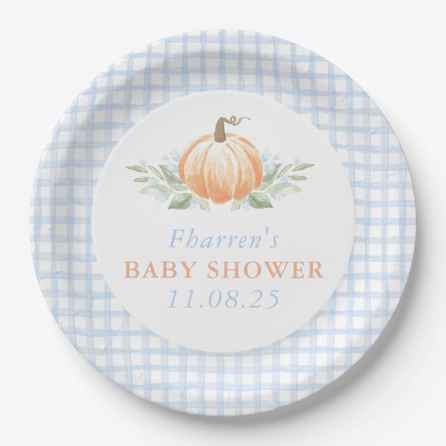 Assiettes En Carton Baby shower d'automne | Citrouille (Devant)