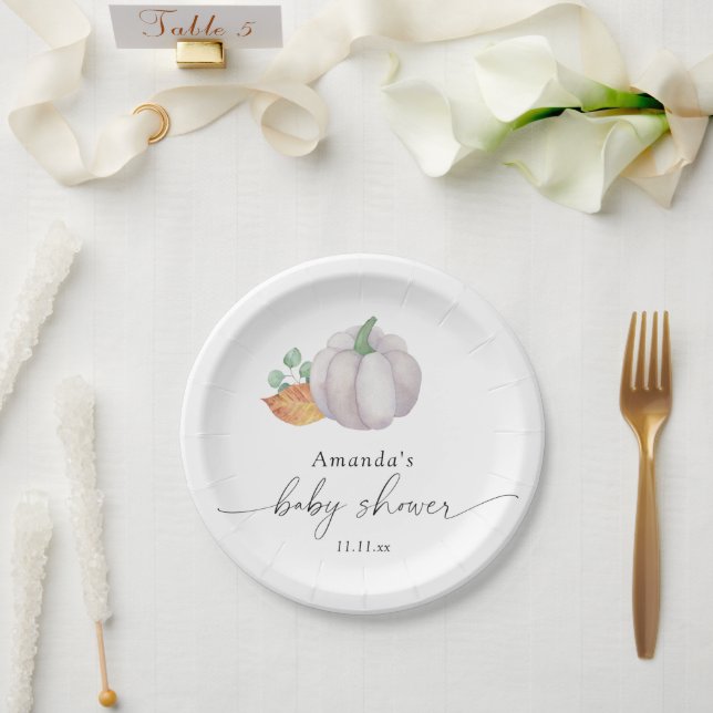 Assiettes En Carton Baby shower d'automne citrouille blanc (Mariage)