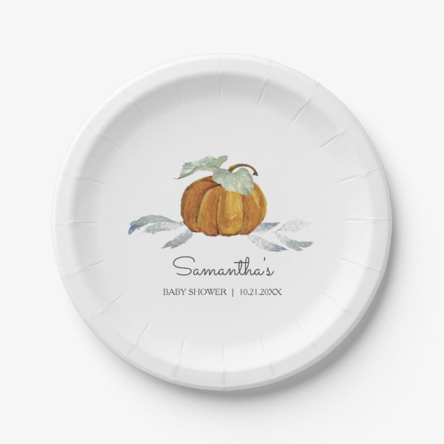 Assiettes En Carton Baby shower d'automne Citrouille neutre selon le s (Devant)