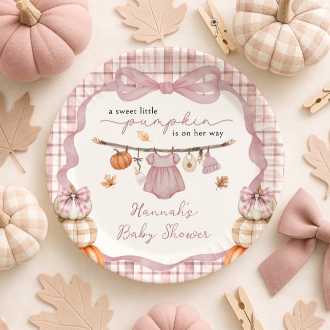 Assiettes En Carton Baby shower d'automne pour petites filles Citrouil (Créateur téléchargé)