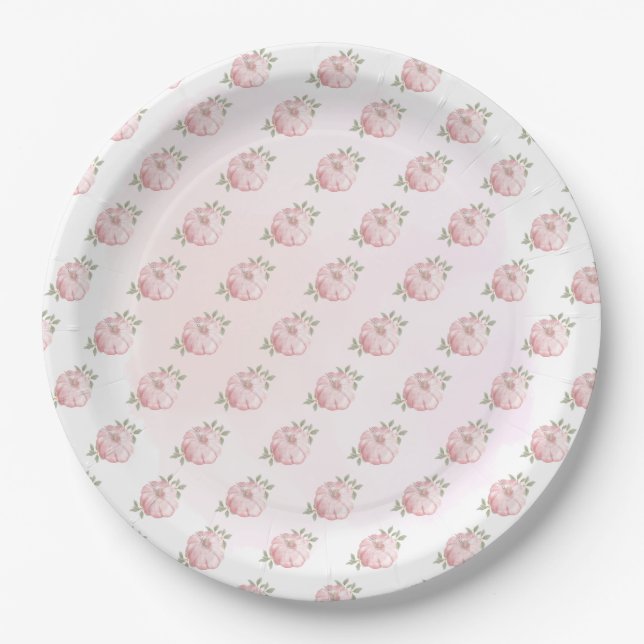Assiettes En Carton Baby shower d'automne rose petit Motif Citrouille (Devant)