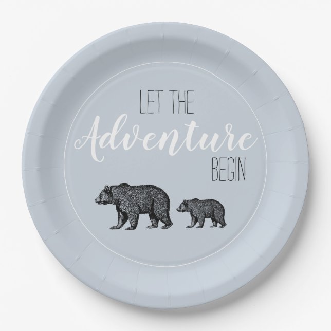 Assiettes En Carton Baby shower d'aventure des ours de bois rustique (Devant)