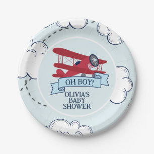 Assiettes En Carton Baby shower d'avion rouge
