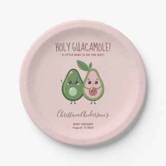 Assiettes En Carton Baby shower d'Avocado rose Saint-Guacamole