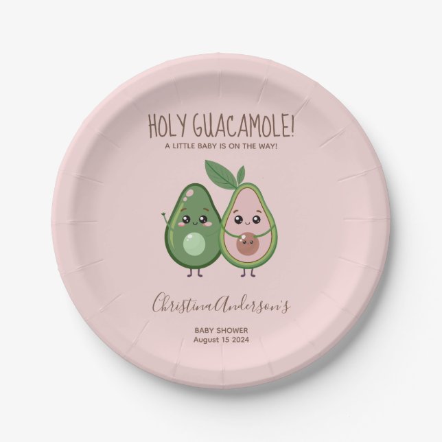 Assiettes En Carton Baby shower d'Avocado rose Saint-Guacamole (Devant)