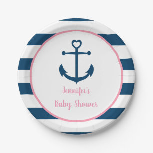 Assiettes En Carton Baby shower de Ancre nautique féminin de la Marin