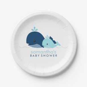 Assiettes En Carton Baby shower de baleine de maman et de bébé {bleu
