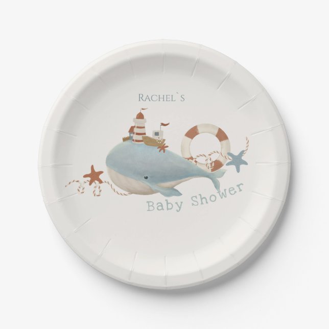 Assiettes En Carton Baby shower de baleines adorable (Devant)