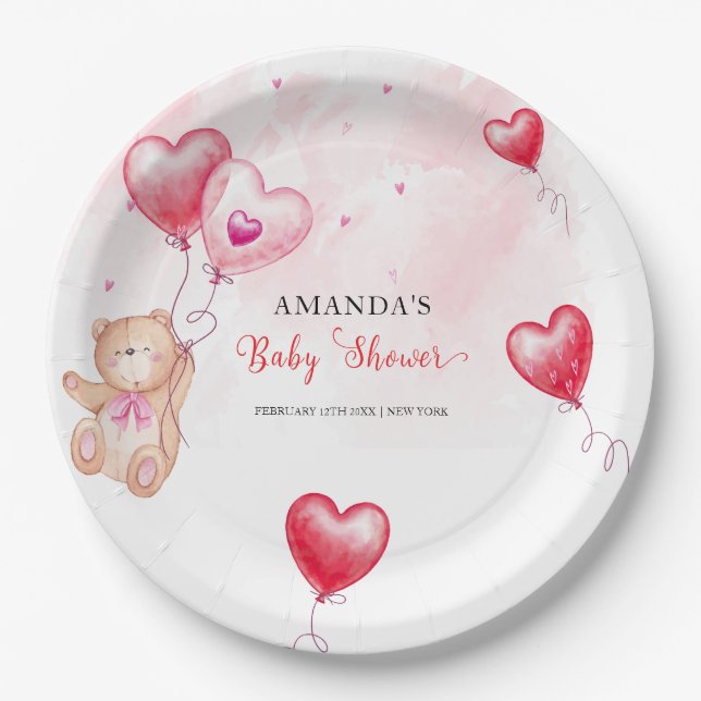 Assiettes En Carton Baby shower de ballon de coeur en peluche rustique (Devant)