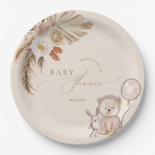 Assiettes En Carton Baby shower de ballon d'ours à herbe Boho Pampas
