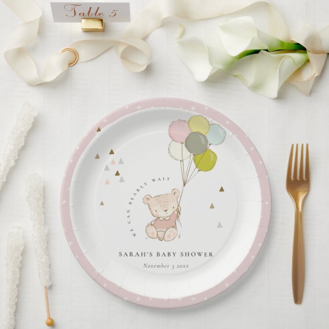Assiettes En Carton Baby shower de ballon d'ours d'attente blanc mou (Mariage)