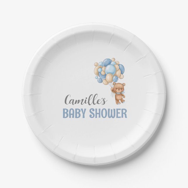 Assiettes En Carton Baby shower de ballon Teddy Bear (Devant)