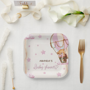 Assiettes En Carton Baby shower de ballons d'ours Brown rose pâle