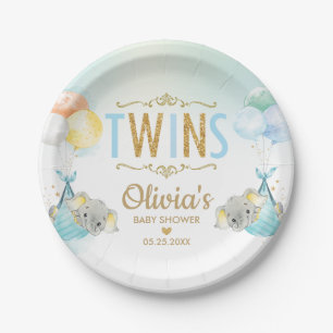 Assiettes En Carton Baby shower de ballons éléphants Twins Baby Boys