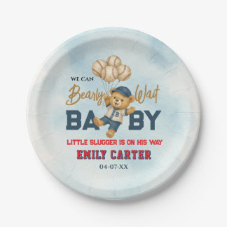 Assiettes En Carton Baby shower de baseball bleu petit lugger