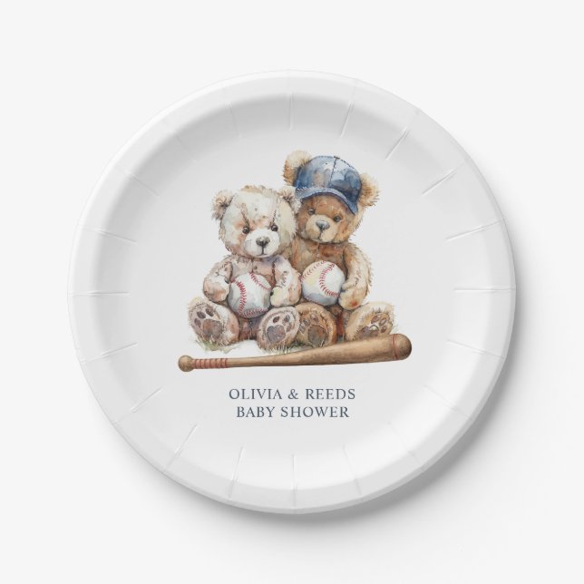 Assiettes En Carton Baby shower de baseball Nounours Twins (Devant)
