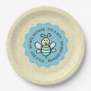 Assiettes En Carton Baby shower de Bee Boy au miel bleu
