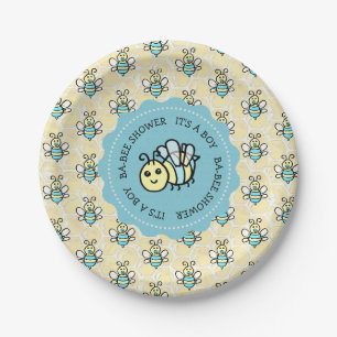 Assiettes En Carton Baby shower de Bee Boy au miel bleu
