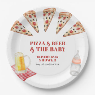 Assiettes En Carton Baby shower de bières de pizza moderne Rustique