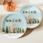 Assiettes En Carton Baby shower de bois de Beary Cute<br><div class="desc">Ce dessin est composé d'un adorable rassemblement d'animaux de la forêt,  dont un ours,  un renard,  un lapin,  un hérisson,  une chouette et un écureuil ! Voir la collection entière pour plus d'articles correspondants !</div>