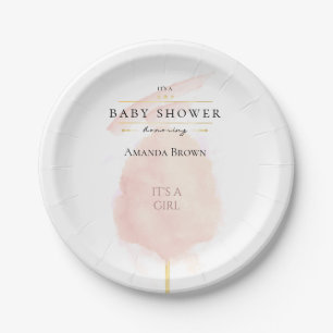 Assiettes En Carton Baby shower de bonbons en coton rose d'aquarelle