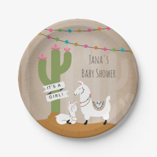 Assiettes En Carton Baby shower de cactus de désert de lama de bébé