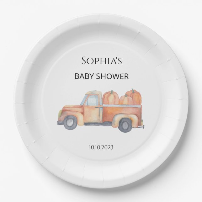Assiettes En Carton baby shower de camion citrouille (Devant)